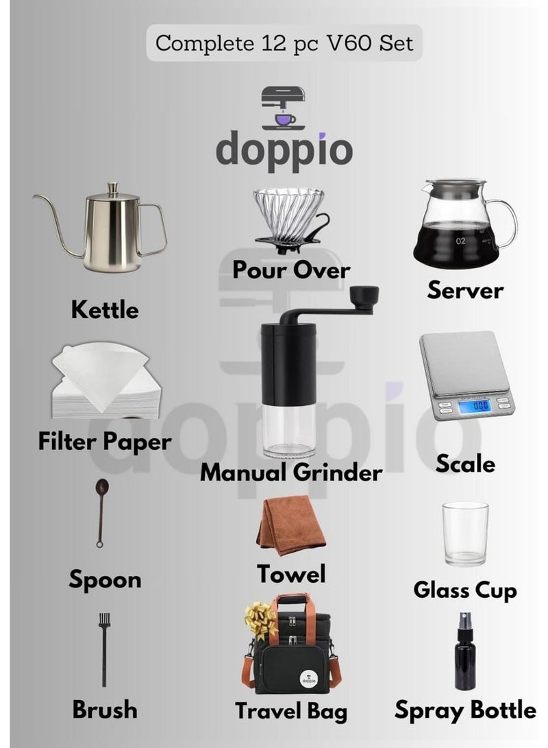 Doppio Complete 12-Piece V60 Pour Over Coffee Set – With Travel Bag - Image 5